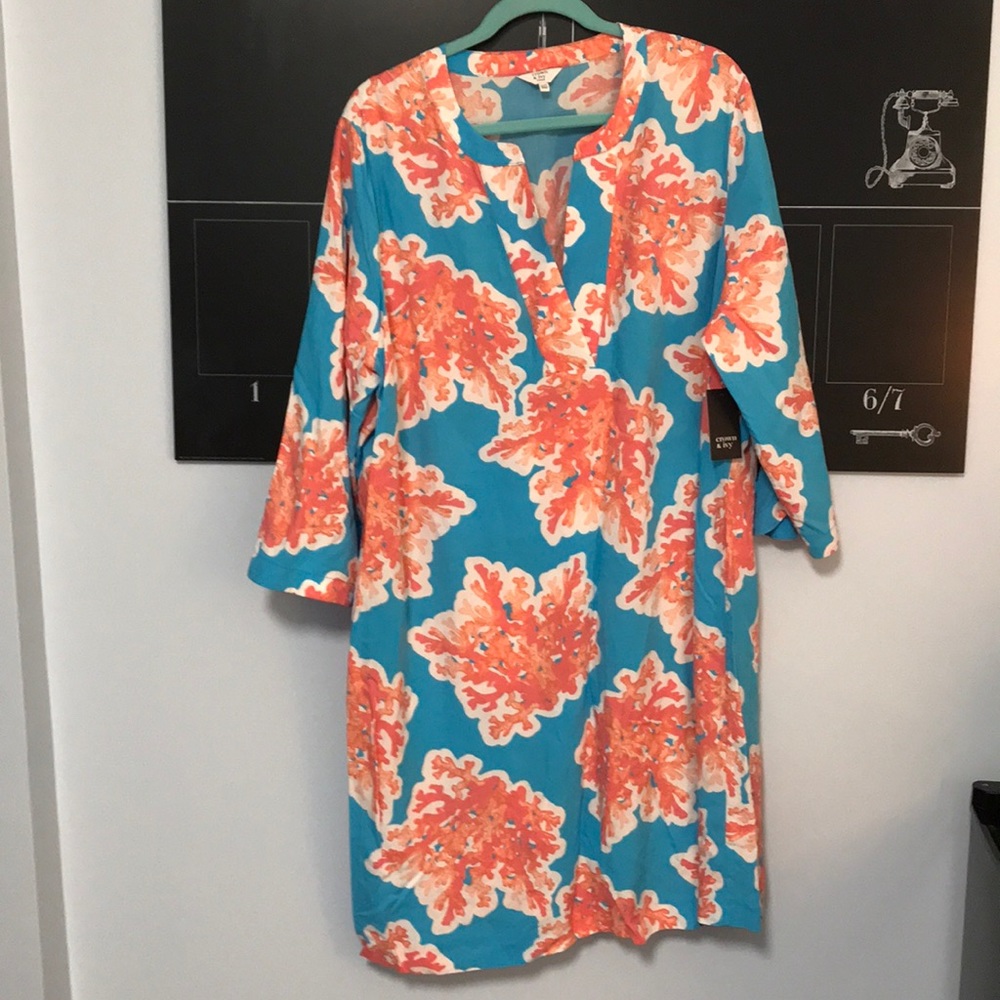 Crown & ivy dress coral print 20 W